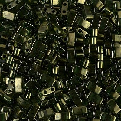 Miyuki Half Tila Beads 2-Hole Rectangle 5x2.3mm 7.8GM Olive Gold Luster - Image 1 of 3