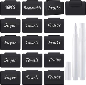 16 Pcs Basket Labels Chalkboard Stickers Clip On for Storage Bins Removable Eras - Picture 1 of 12