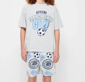 Boys size 10 MANCHESTER CITY FC grey soccer summer pyjamas pjs COTTON NEW - Picture 1 of 5