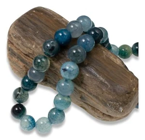 10mm Spider Vein Agate Beads in Teal Blue - Ideal for Jewelry Making and Crafts - Picture 1 of 4