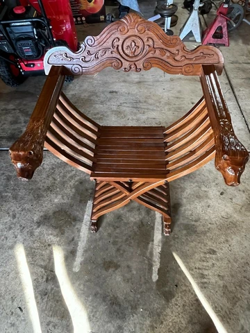 Savonarola Throne Chair Carved Wood Lion Heads Scissor Folding Renaissance Decor Cover