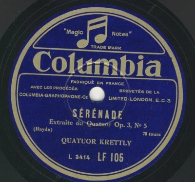 Krettly Quartet: Haydn Serenade / Mozart Menuetto     HMV 78 rpm - Image 1 of 2