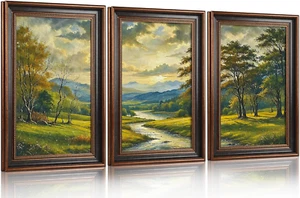 Aryroi Mountain Landscape Framed Canvas Wall Art Set, 16"x24" Large Green For... - Picture 1 of 7
