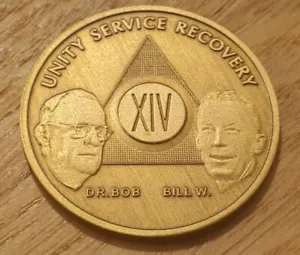 14 Year Alcoholics Anonymous AA Founders Bronze Medallion Coin Sobriety Chip. - Picture 1 of 2