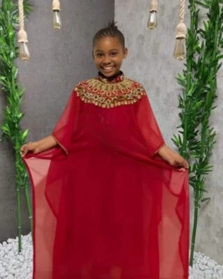 Vestido Ramadán Niños Dubai Especial Marroquí Rojo Caftán Niñas Georgette Boda Foto 1 de 3
