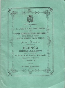 Elenco Allievi Meritevoli di Premio Liceo Ginnasio - Casale Monferrato 1872-73 - Picture 1 of 4