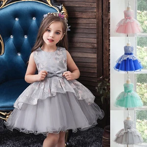 Kids Girls Baby Flower Bow Princess Tutu Dress Birthday Party Wedding Bridesmaid - Picture 1 of 30