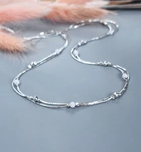 OPAL White 925 Sterling Silver Necklace double chain October Birthstone - Picture 1 of 5