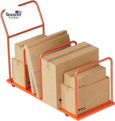 Soporte de cartón portátil de alta resistencia - Carro de cartón de metal naranja con ruedas y mango Foto 1 de 4