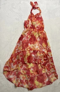 Place Girls Halter Summer Dress Pink Multicolor Floral Hi-Lo Hem Size 5/6 - Picture 1 of 5