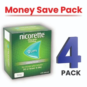Nicorette Original Flavor Gum 2mg 210pcs Pack of 4 – Quit Smoking Aid - Bild 1 von 3