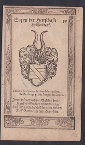 1620 Lordship Helfenberg Hessen Coat of Arms Woodcut - Picture 1 of 1