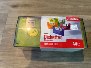 New sealed clear box neon Imation 40 pack 1.44MB IBM formatted 2HD Diskettes - Afbeelding 1 van 1