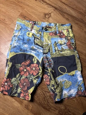 Volcom Hybrid VTG Shorts Mens 30 Multicolor Nautical Map AOP Casual Summer Beach - Image 1 of 4