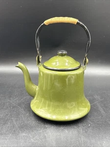 Vintage Retro Vintage Enamel Avocado Green Japanese Tea Pot - Picture 1 of 5