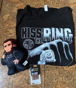 AEW All Elite Crate Exclusive MJF Lot T-Shirt L, Lapel Pin Brawler Buddy Plush - Picture 1 of 4