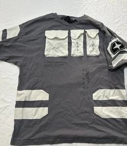 Time Space Herren XL Multi Pocket Kurzarm Hemd Grau Streetwear Techwear - Bild 1 von 6