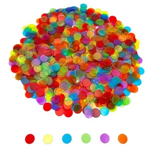 JUNWRROW 1000 Pieces 3/4 inch Transparent 6 Color Bingo Counting Chips with B... - Picture 1 of 5