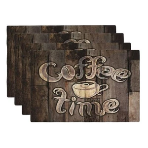 Coffee Time Placemats Set of 4 Coffee Cup Linen Washable Placemat Kitchen Din... - Picture 1 of 7