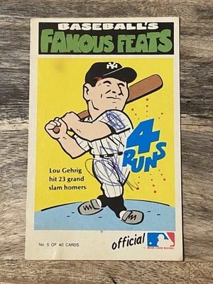 Lou Gehrig 1972 Fleer Famous Feats #5 New York Yankees bajo grado (B) Foto 1 de 2