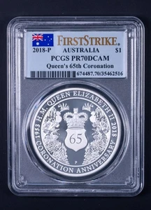 2018 Australia Queen Elizabeth 65th Anniv Coronation $1 PCGS PR70DCAM RB516 - Picture 1 of 2