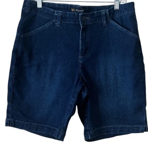 Lee Relaxed Fit Bermuda Midrise Dark Blue Denim Shorts Sz 12M Pockets 33x8.75 - Picture 1 of 10