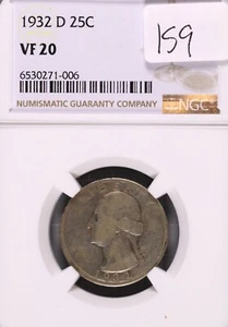 1932-D Washington Silver Quarter NGC VF-20 #1-006 - Picture 1 of 2