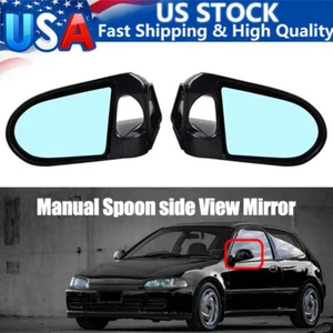 Espejos retrovisores manuales de puerta lateral estilo cuchara fibra de carbono aptos para Honda Civic 92-95 2 puertas - Imagen 1 de 15