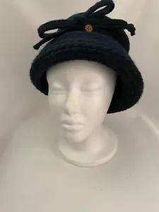 Vintage 1940's Everitt Black Crochet Knit Hat Cloche Bucket Bow 40’s 50’s Actin - Picture 1 of 7