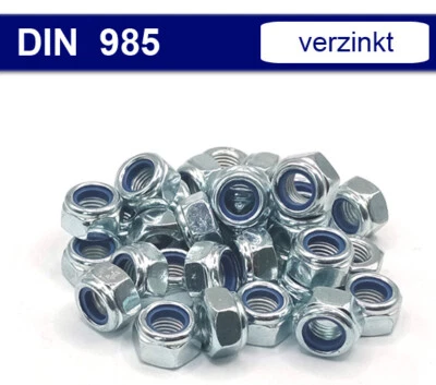 Selbstsichernde Muttern Stopmuttern Sicherungsmuttern - DIN 985 - Stahl verzinkt - Bild 1 von 3