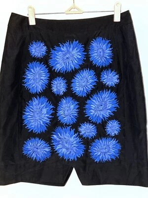 Falda Anthropologie Leifsdottir Negra Azul Floral Talla 6 Cremallera Trasera Mezcla Seda Foto 1 de 4