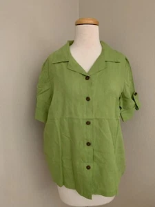 Hot Cotton 100% Linen 3/4 Sleeves V-Neck Button Down Front Top Size M NWOT - Picture 1 of 3
