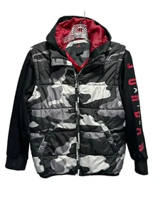 Nike Jordan Boys Black/Gray/Red Camo Puffer Logo Long Sleeve Hoodie Size M - Picture 1 of 7