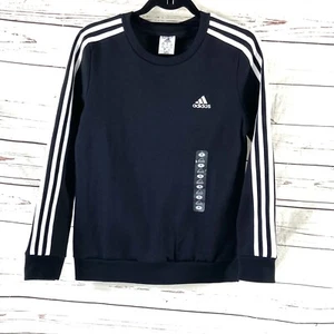 Adidas Sweatshirt Women's Size S Black Essentials 3-Stripes Fleece Crew Neck NWT - Picture 1 of 12