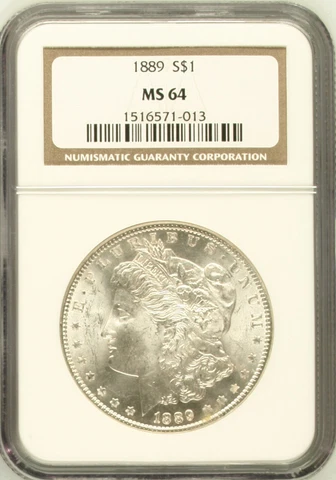 1889-P SILVER MORGAN DOLLAR BRIGHT BLAST-WHITE NGC NEAR GEM MS64 HIGHEST GRADES Cover