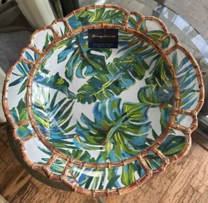Tommy Bahama 14 1/2 In Serving Bowl NWT Palm Fronds Bamboo Trim Large - Picture 1 of 5