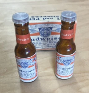 Vintage Budweiser Bottle Salt and Pepper Shakers With Box NOS - Picture 1 of 11