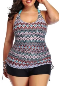 Younique Two Piece Swimsuit Tankini Plus Size Women’s XXL Boy Shorts NWT - Picture 1 of 6