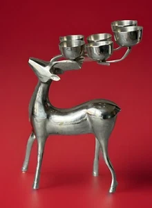 Reindeer / Deer Candelabra Candle Holder Silvertone Vintage - Picture 1 of 12