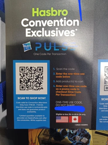 SDCC 2023 Convention Exclusive Hasbro Pulse QR Code Passcode ONE HOUR DELIVERY Cover