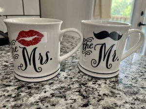Home Essentials "The Mr." & "The Mrs." Bride & Groom 12 oz Coffee Mugs SET OF 2 - Picture 1 of 2