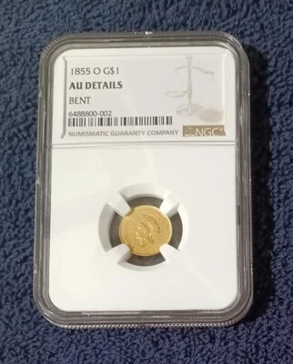 1855-O Type 2 Gold dollar, NGC AU details (slightly bent) - Image 1 of 3
