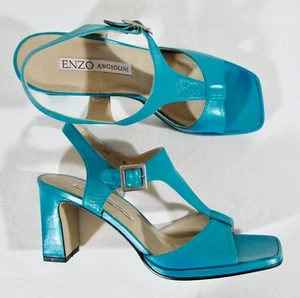 ENZO ANGIOLINI Turquoise Blue Leather T-Strap High Heel Sandals 9.5 M ? - Picture 1 of 17