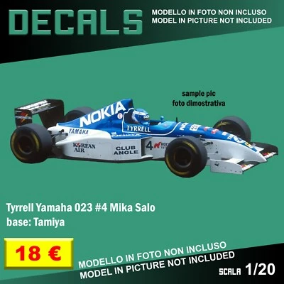 DECALS F1 Tyrrell Yamaha 023 #4 Mika Salo decal repro Tamiya 1/20 1 20 - Immagine 1 di 2