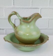 Vintage Frankoma Glazed Pottery Pitcher & Bowl Set MCM Prairie Green 5 in  USA