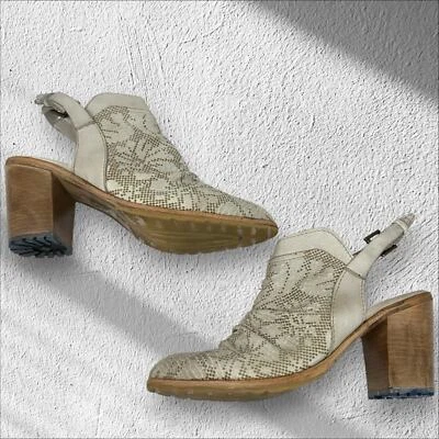 FREE PEOPLE Western Bootie Slingback Sz 38 Laser Cut Floral Leather Boot Boho - Image 1 of 4