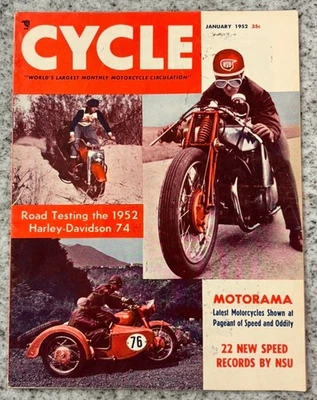 Cycle Magazine January 1952 – Harley-Davidson 74 Road Test, Motorama, VTG ~ VG+ - Image 1 of 4