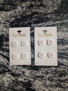 Vtg Square Four Hole Lamode Button Cards X 2 White New - Picture 1 of 2