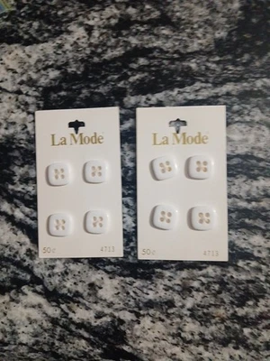 Vtg Square Four Hole Lamode Button Cards X 2 White New - Image 1 of 2