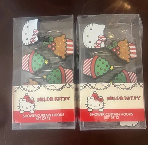 NEW Hello Kitty 12 Christmas Shower Curtain Hooks Holiday Decor Kitty Christmas - Picture 1 of 1